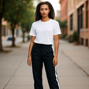 Miss Lili Lightweight Sweatpants Stripe Black White L